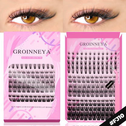 GROINNEYA DIY Lashes Extension Kit Individual Lashes Clusters Faux Mink Eyelash Extension Mix set with Lash Bond and Seal Makeup