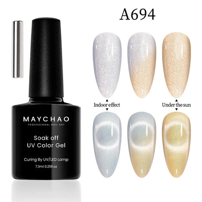 MAYCHAO 5ml Cat Eye Magnetic Gel Nail Polish Shiny Glitter Gel Lacquer Semi Permanent Soak Off UV LED Varnish Manicure Nail Art