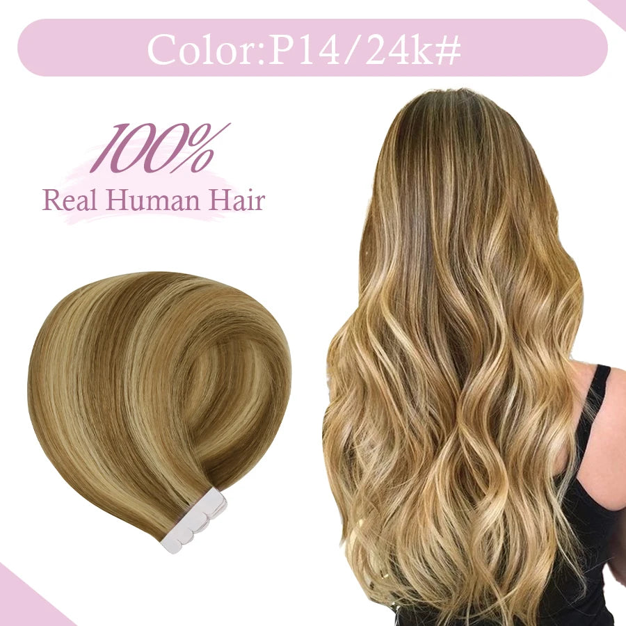 TSITSI Straight Human Hair Tape In Human Hair Extensions Natural Hair 100% Premium Non-Remy Seamless Skin Weft Hair For Girls