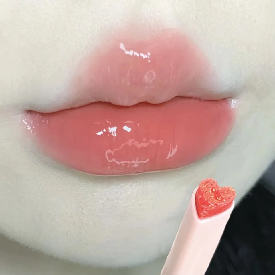 Water-light Lip Glaze Mirror Glitter Lip Tint Long Lasting Moisturising Love Heart Shape Solid Lipstick Pen Lips Makeup Cosmetic