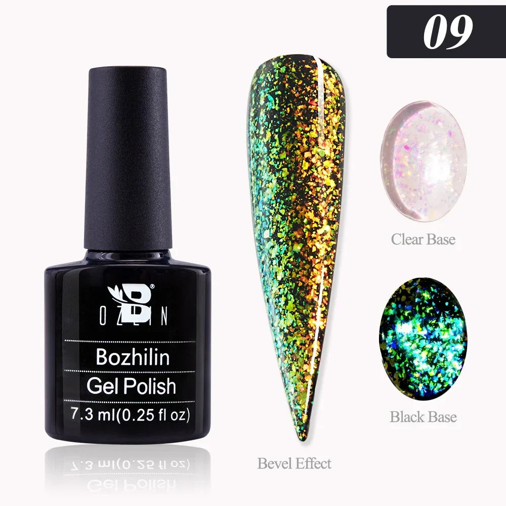 BOZLIN Chameleon Flake Gel Nail Polish Spring Color Sparkling Sequins Soak Off UV Glitter Gel Varnish Nail Art Decoration 5ML