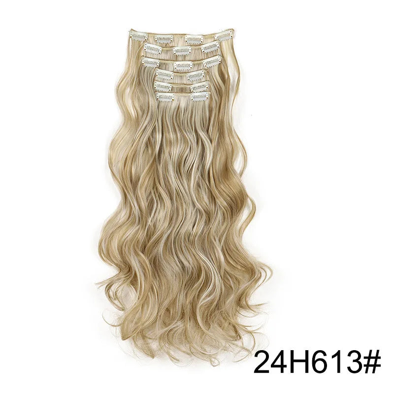 24Inch 16 Clips in Hair Extensions Long Straight Hairstyle Synthetic Blonde Black Hairpieces Heat Resistant False Hair Daily Use