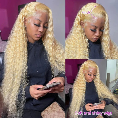 Wiggogo Blonde Lace Front Wig 613 Hd Lace Frontal Wig 13X6 Curly Lace Front Human Hair Wig 13X4 Deep Wave Frontal Wigs For Women