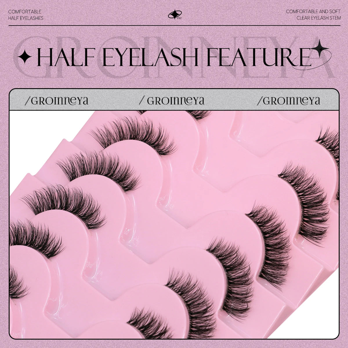 GROINNEYA Half Fake Eyelashes Half Lashes Soft Natural Cat Eye Lashes Natural Look nvisible Band Eyeashe Fluffy Eyelashes