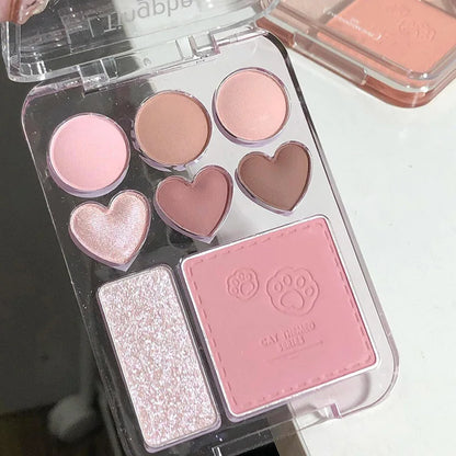 8-Color Pink Orange Eyeshadow Palette Facial Blusher Highlighter Brightening Lasting Heart-shaped Eye Shadow Makeup Cosmetics