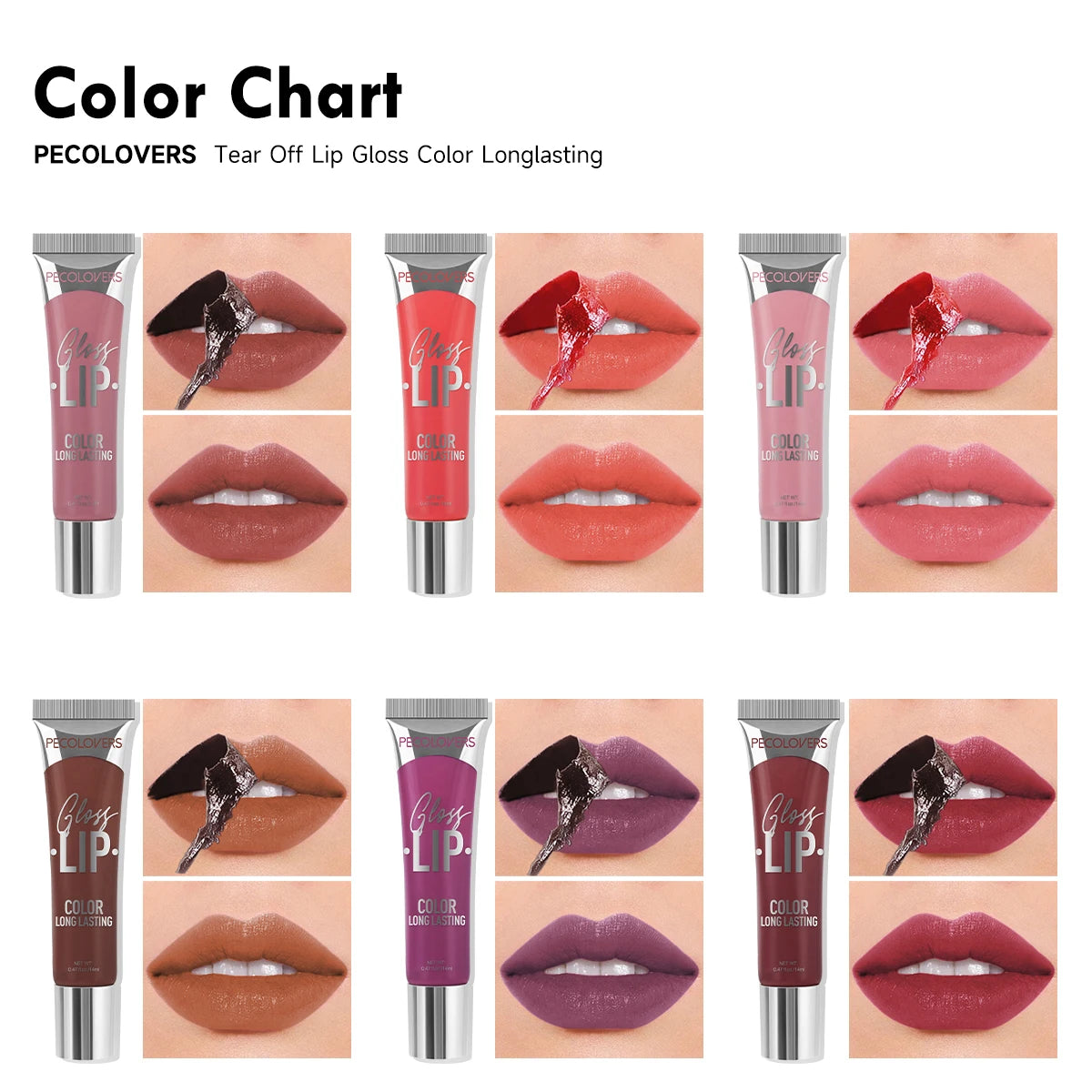 6-color Liquid Peel-off Lip Gloss Waterproof Long-lasting Peel-off Lip Gloss Non-stick Cup Makeup Moisturizing Makeup for Women