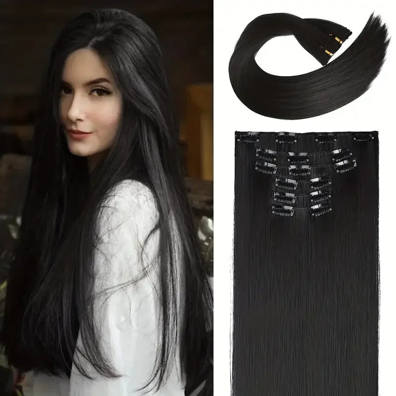 16pcs Clip In Long Straight Hair Extensions Synthetic Fiber Straight Hairpiece For Women Girls Hair Clips Hair Accessories