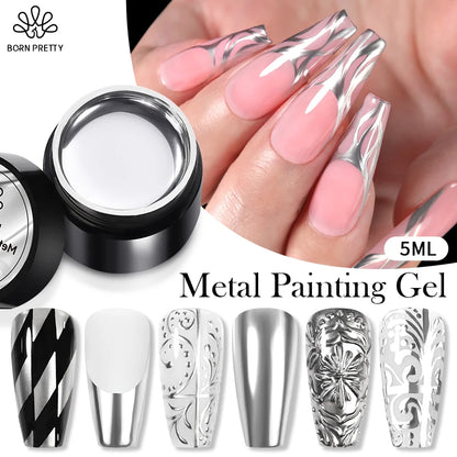 BORN PRETTY 5ml Metallic Painting Gel Polish Strong Silver Effection Nail Art Soak Off Gel Nail Polish Silver Mirror Gel