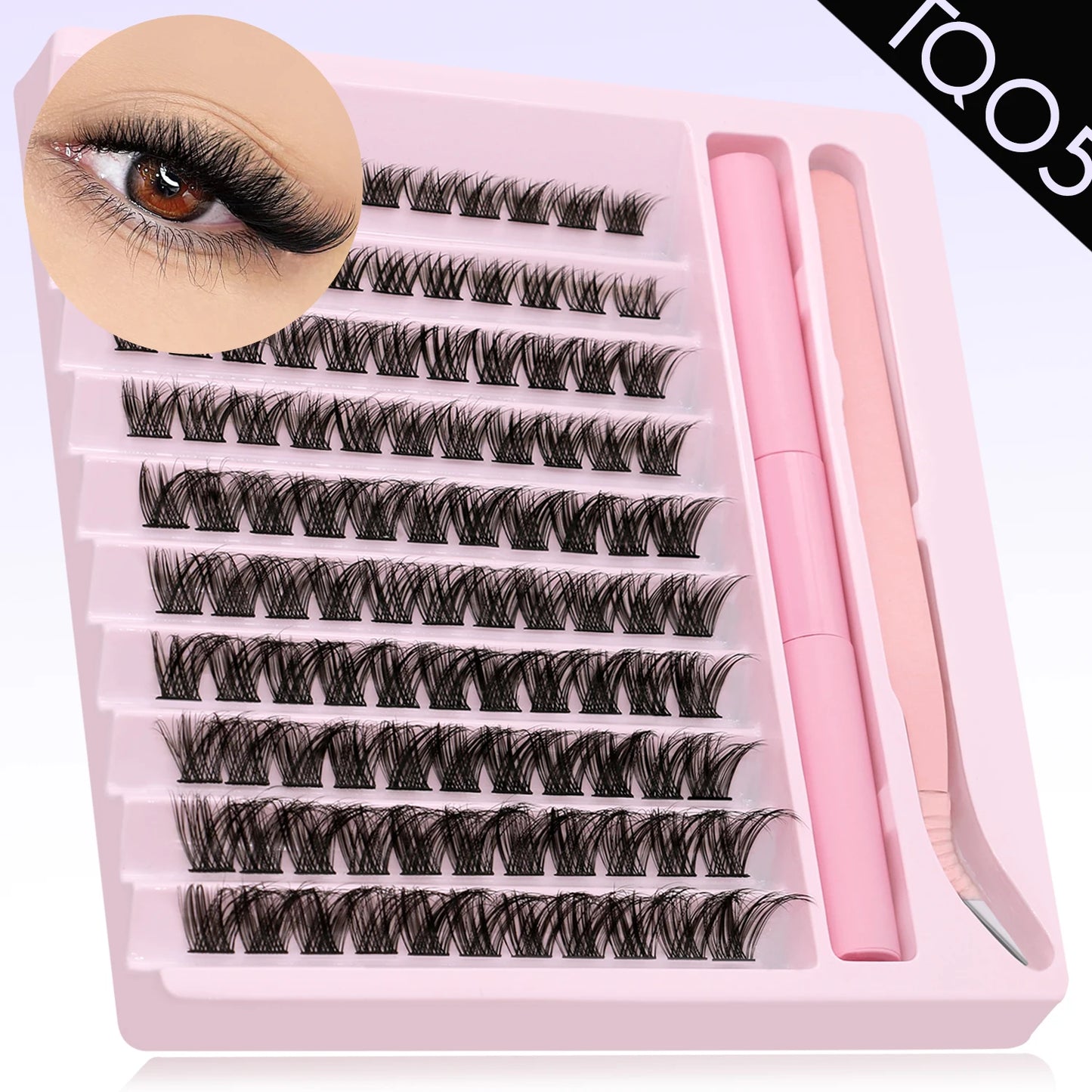 GROINNEYA Eyelash Clusters Kit DIY Lash Extension Kit Lash Bond And Seal And Eyelash Tweezers With Waterproof Strong Hold