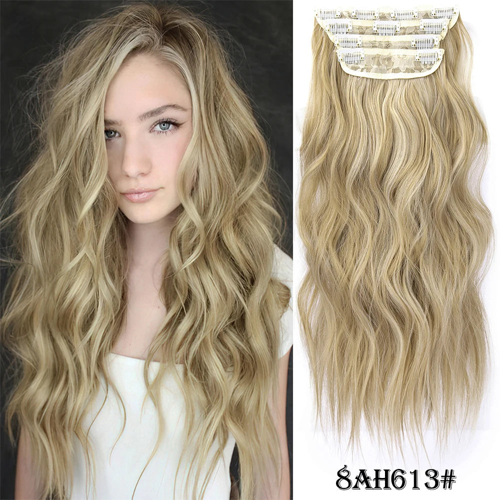 4Pcs/Set 20Inch Synthetic Hair Clip In Long Wavy Thick Hairpieces For Women Full Head Synthetic Hair Extensions Ombre Hairpieces