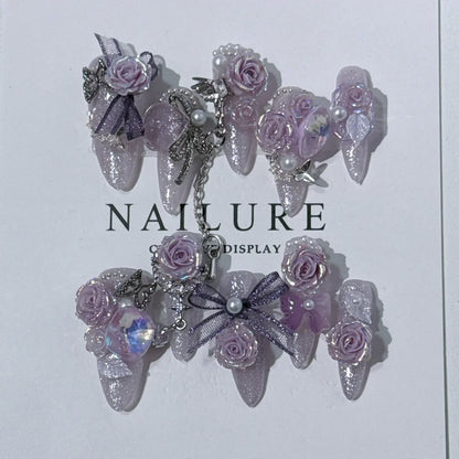 10pc detachable long stilette ballet false nails with Butterfly Camellia design y2k hot girl full cover artificial press on nail