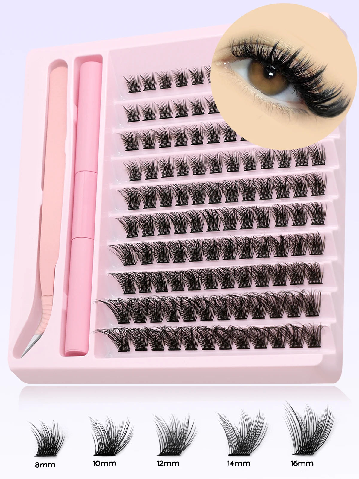 GROINNEYA Eyelash Clusters Kit DIY Lash Extension Kit Lash Bond And Seal And Eyelash Tweezers With Waterproof Strong Hold