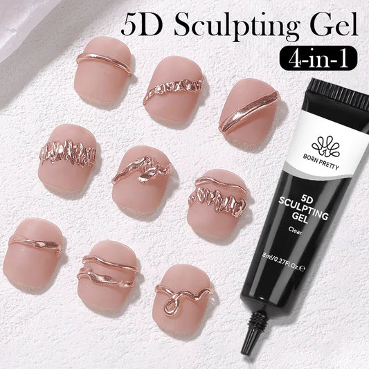 BORN PRETTY 2Pcs/Set 8ml 5D Sculpting Gel with Solid Mirror Powder DIY Nail Embossing Gel for Painting Carving Nails