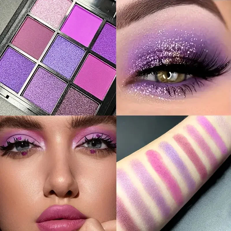 Luxurious Purple Eyeshadow Palette 9 Color Matte and Shimmering violet Eye Makeup for Creating Smoky or Natural Looks Cosmetic