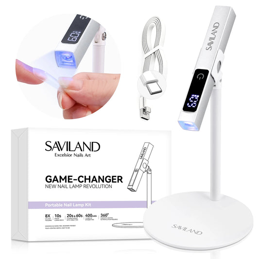 SAVILAND Rechargeable UV LED Nail Lamp with Magnetic Stand LCD Screen Timer Modes Portable Mini Nail Dryer Gel Nails Light