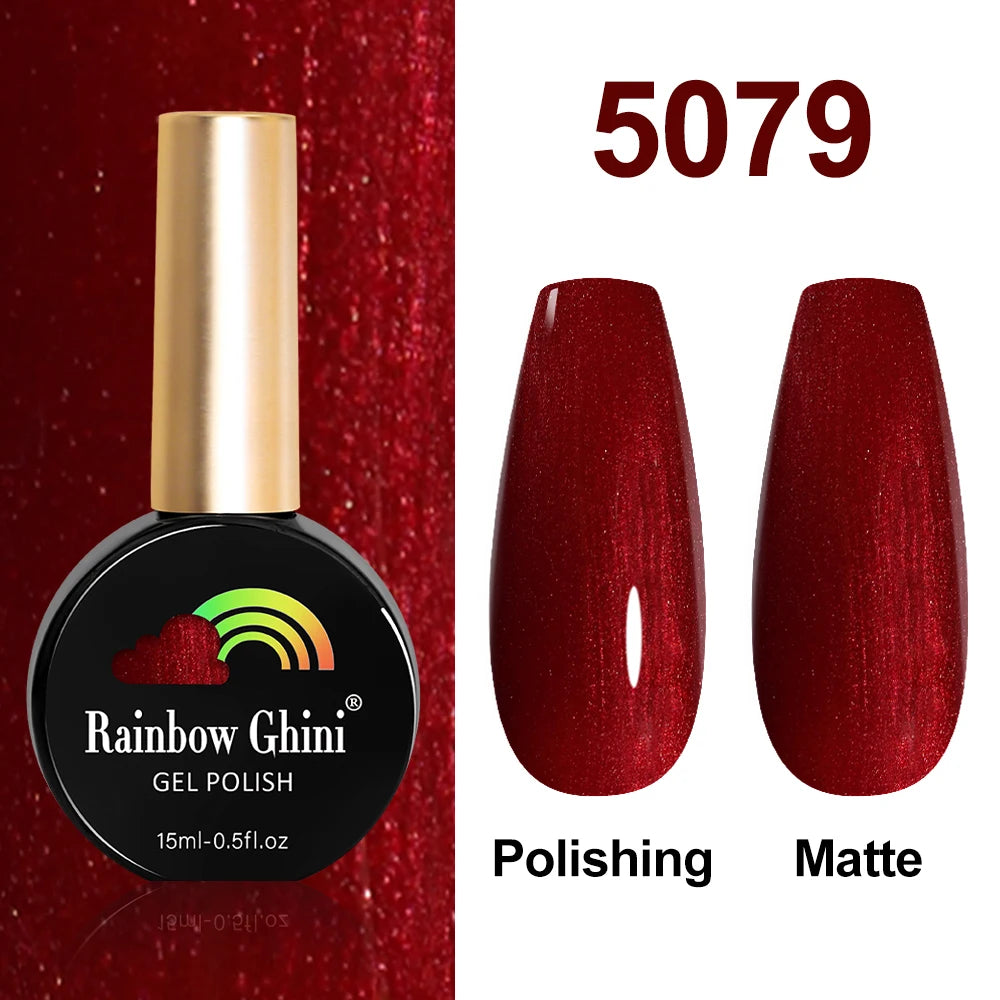 Rainbow Ghini 15ml Glitter Dark Red Gel Nail Polish Semi-Permanent Varnish UV Pale Red Nail Gel Art Supplies for Professionals