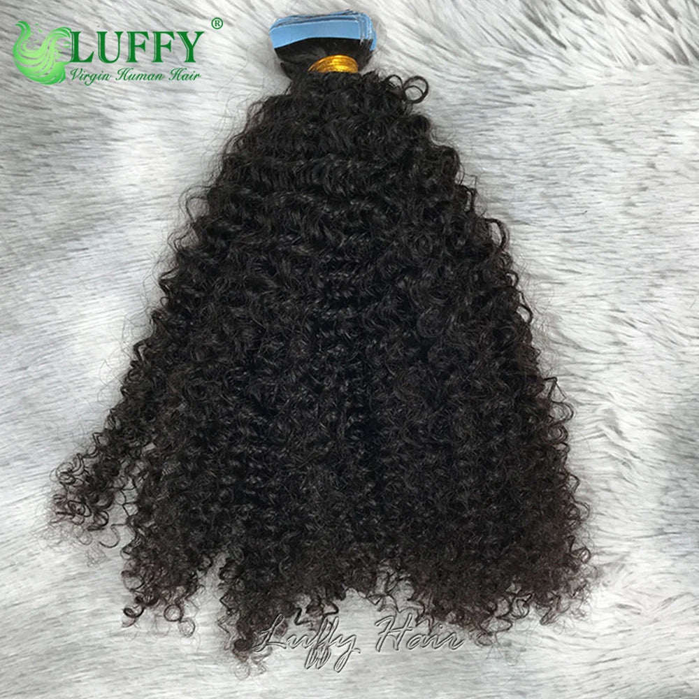 Kinky Curly Tape In Human Hair Extensions Double Drawn Skin Weft Adhesive Invisible Brazilian Remy Hair Black Color 40pcs/100g