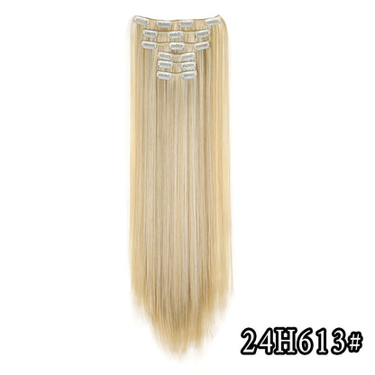 24Inch 16 Clips in Hair Extensions Long Straight Hairstyle Synthetic Blonde Black Hairpieces Heat Resistant False Hair Daily Use