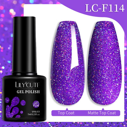 LILYCUTE 7ML Reflective Glitter Gel Nail Polish Bright Sparkling Silver Color Semi-permanent Soak Off Nail Art UV Gel Varnishes