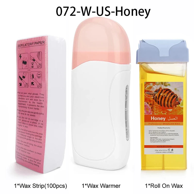 Unisex Roll on Depilatory Wax Cream Hair Removal Roller Wax Heater Waxing Hot Cartridge Warmer Equipment Tool Waxing Kit