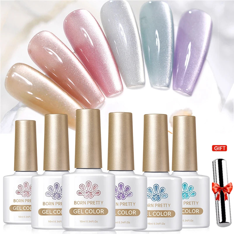 BORN PRETTY 6Pcs Water Light Cat Magnetic Gel Polish Set Winter Dark Red Blue Silver Semi Permanent Soak Off UV LED Gel Varnish