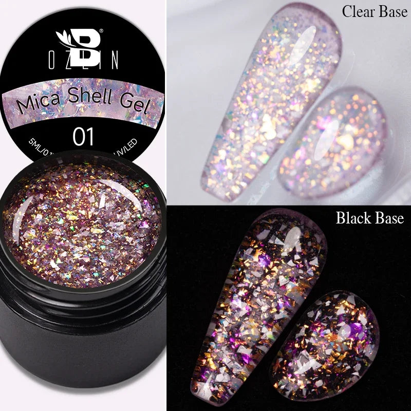 BOZLIN Chameleon Flake Gel Nail Polish Spring Color Sparkling Sequins Soak Off UV Glitter Gel Varnish Nail Art Decoration 5ML