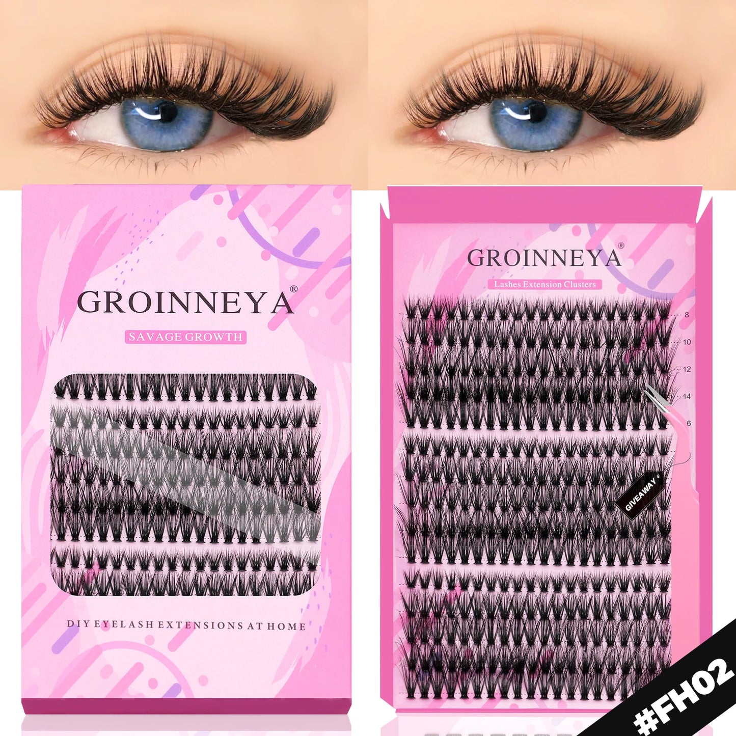 GROINNEYA DIY Lashes Extension Kit Individual Lashes Clusters Faux Mink Eyelash Extension Mix set with Lash Bond and Seal Makeup