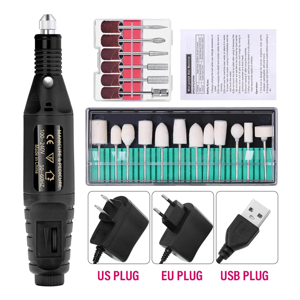 Portable Professional Electric Nail Drill Machine Manicure Tools Pedicure Drill Set Family Nail File Nail Drill Equipment