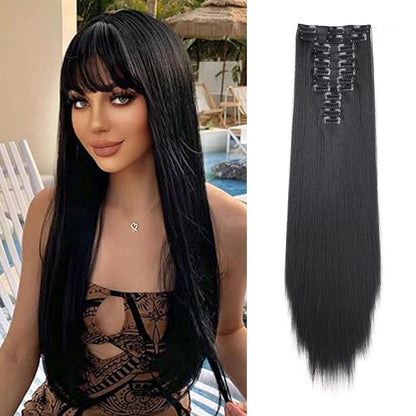 20Inchs Hair Synthetic Extensions 12pcs/set  Straight Hairstyle Full Head Clip 22 Clips  Hair Extensions For Women Girls