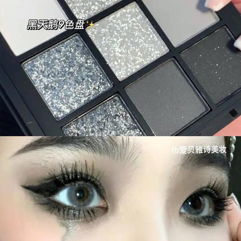 Cold Sweet Light European And American Smoky Eye Nine Color Eyeshadow Tray Cement Dark Punk Black And White Gray Metal Pearl