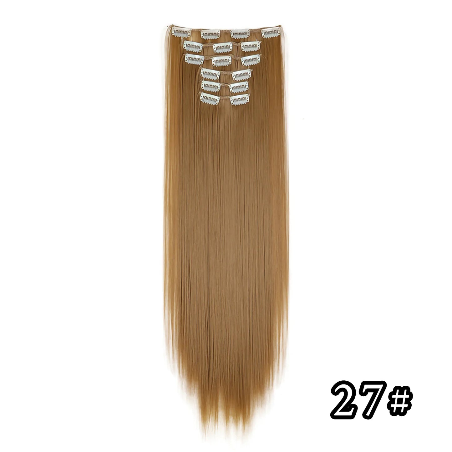 24Inch 16 Clips in Hair Extensions Long Straight Hairstyle Synthetic Blonde Black Hairpieces Heat Resistant False Hair Daily Use