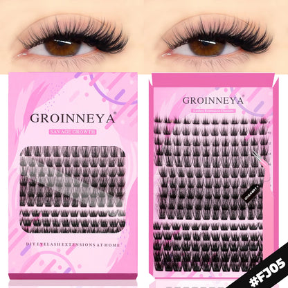 GROINNEYA DIY Lashes Extension Kit Individual Lashes Clusters Faux Mink Eyelash Extension Mix set with Lash Bond and Seal Makeup