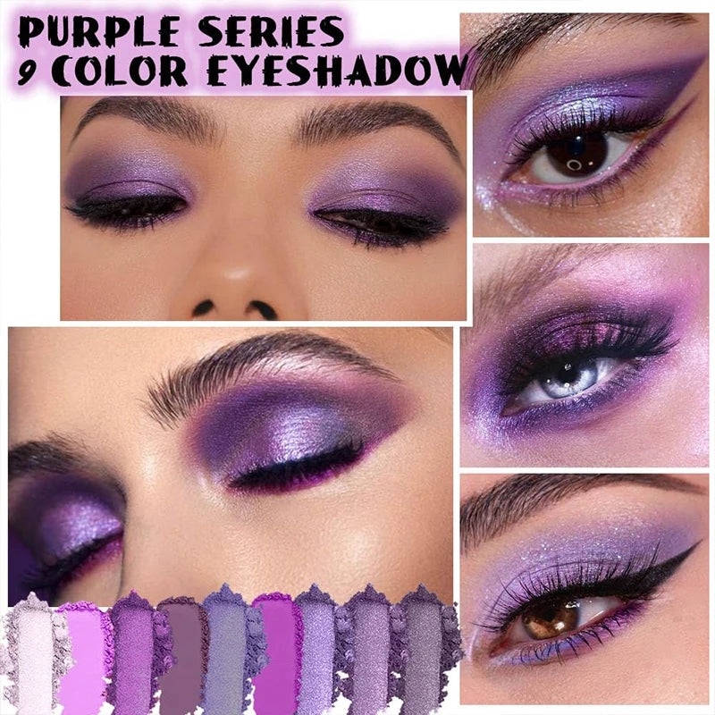 Luxurious Purple Eyeshadow Palette 9 Color Matte and Shimmering violet Eye Makeup for Creating Smoky or Natural Looks Cosmetic