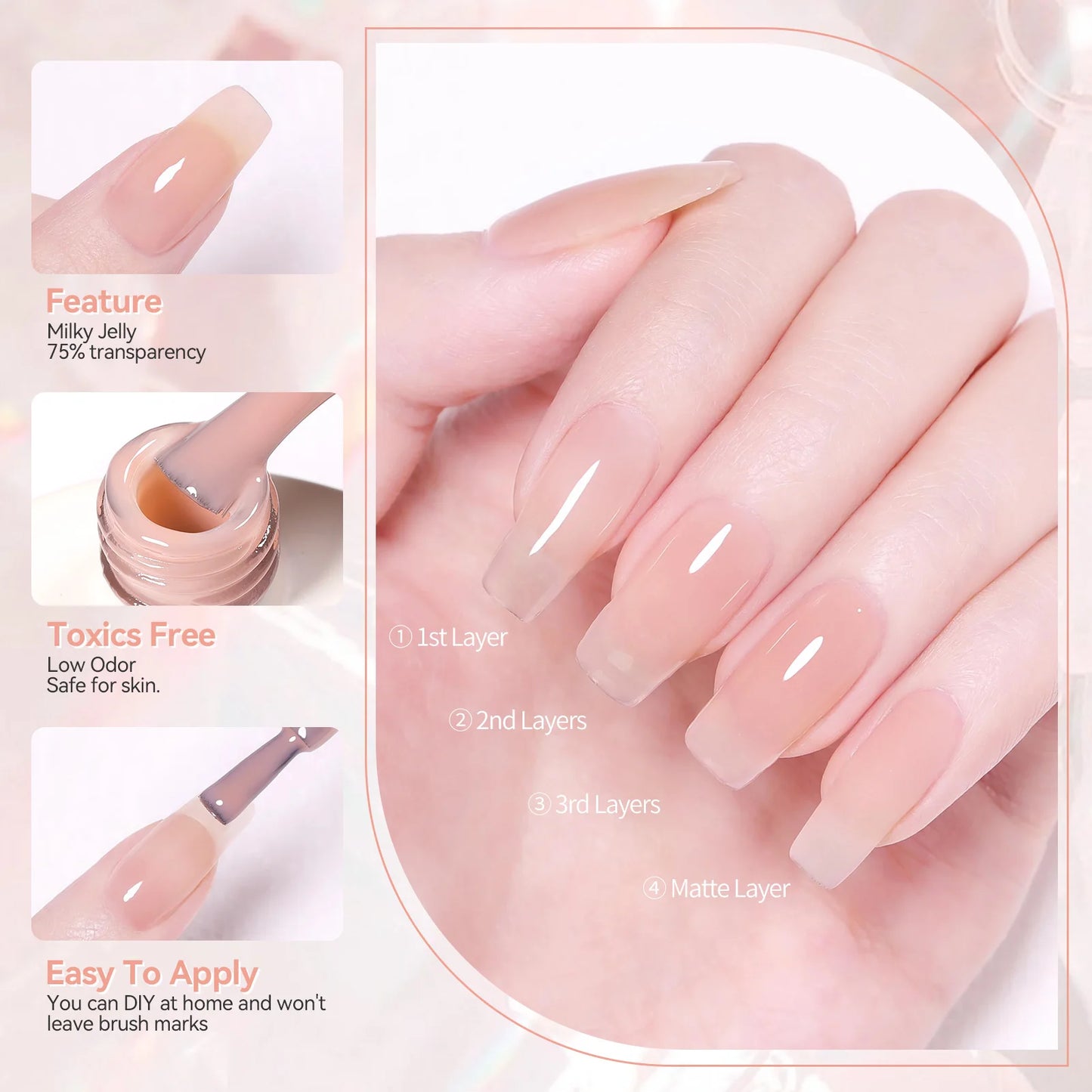 BORN PRETTY Purple Jelly Nude Gel Nail Polish 10ml Translucent Clear Gel Polish French Manicure Milky Natural Transparent Gel