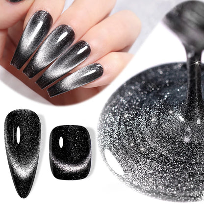 LILYCUTE 7ML Black Crystal Cat Magnetic Gel Sparkling Glitter Gel Nail Polish Semi Permanent UV Gel Nail Art No Need Base Color