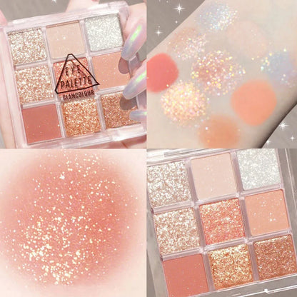 Snow Sequin 9-Color Eye Shadow Palette Glitter Snowflake Diamond Pink Eye Shadow Korean Charming Contour Eyes Make Up Palette