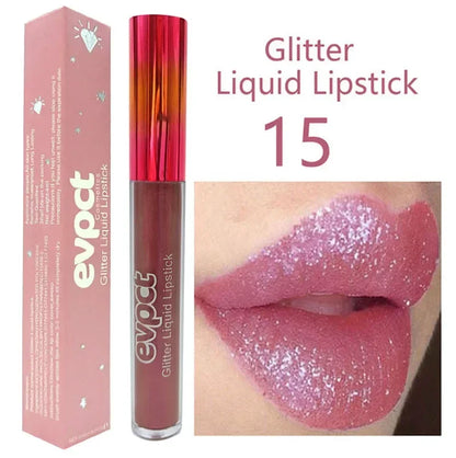 Waterproof Diamond Shimmer Glitter Lip Gloss 15 Colors Matte Glitter Liquid Lipstick Diamond Pearl Colour Lip Gloss Sexy Make Up