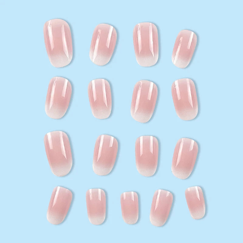 24Pcs Oval Short Pink Press on Nails Simple Ombre Spring False Nail for Sweet Sassy Cool Women&Girl Removable Wearable Nail Art