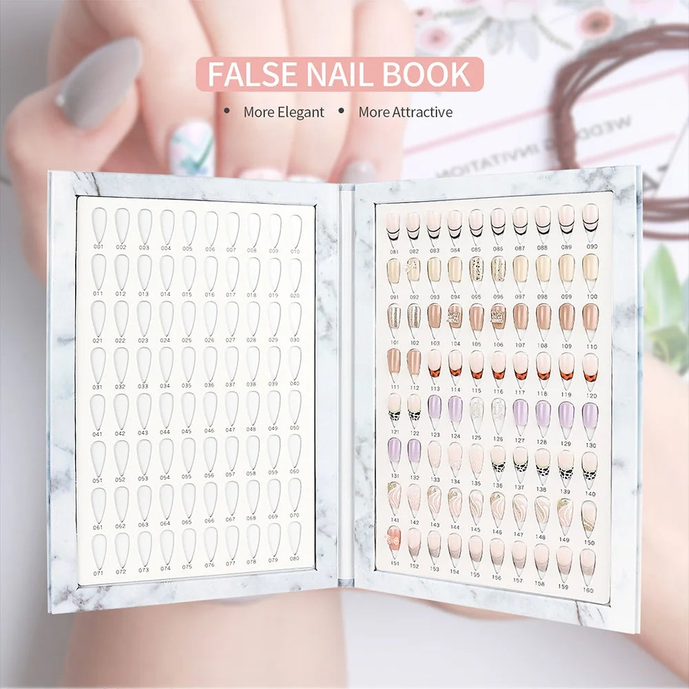 160PCS Colors Fake Nails Tips Display Book Nail Polish Storage Book False Nails Styles Showing Book with 192PCS Fake Nails Tools