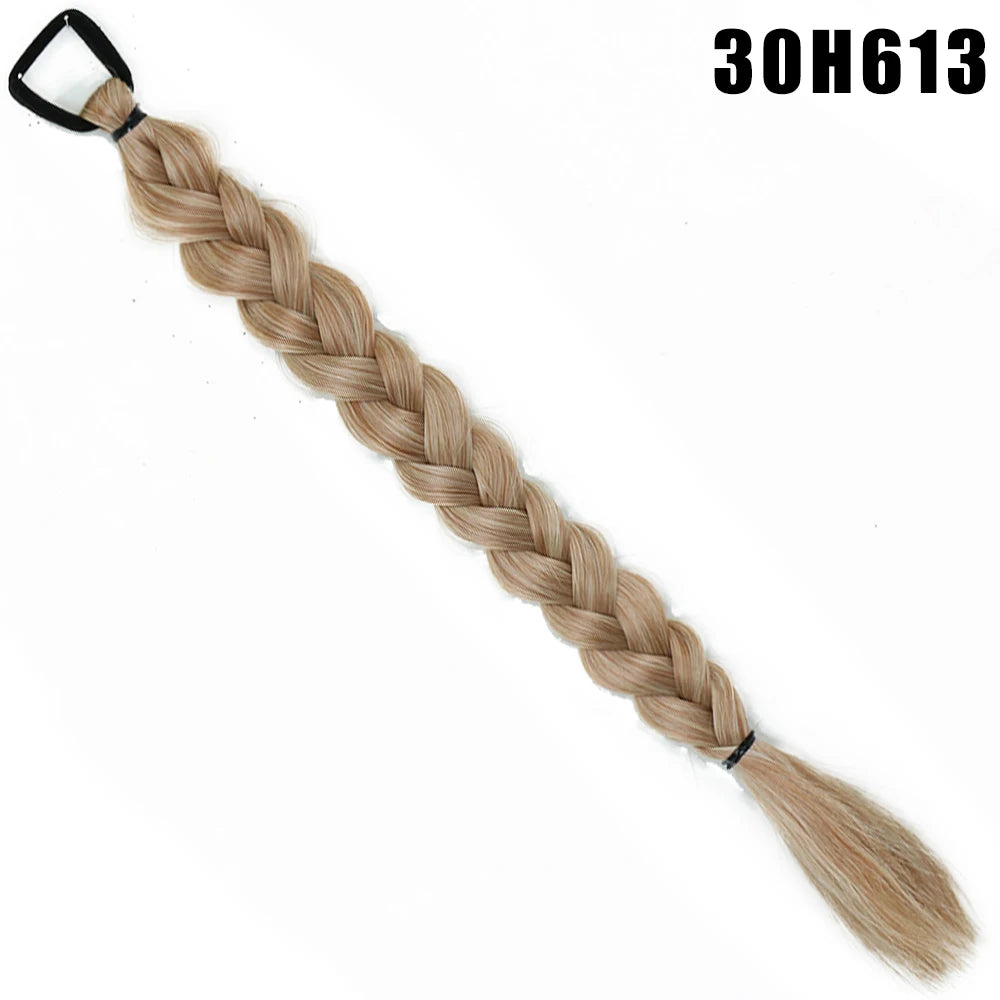 Synthetic Long Twist Braid Ponytail Extensions With Rubber Band 24 Inch Boxing Braided Hair Extensions For Women Daily Use