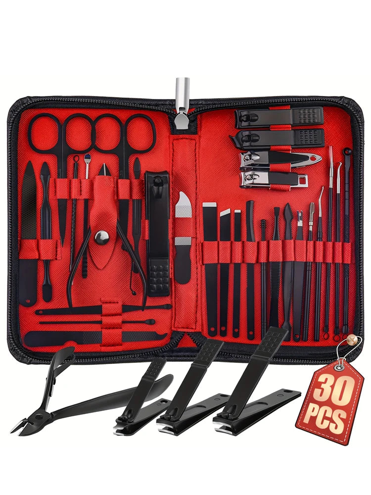 30-Piece Manicure Set Pedicure Kit Professional Nail Clipper Set Stainless Steel Manicure Kit Nail Kit for Women Men - Black