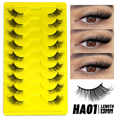 GROINNEYA Half Fake Eyelashes Half Lashes Soft Natural Cat Eye Lashes Natural Look nvisible Band Eyeashe Fluffy Eyelashes