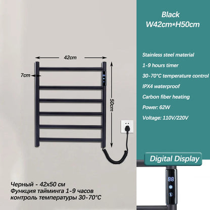 Stainless Steel Electric Heated Towel Rack With Touch Screen.Bathroom Wall Mounted Electric Towel Dryer.110V/220V Towel Radiator