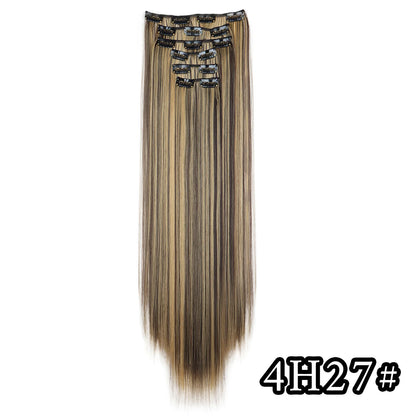 24Inch 16 Clips in Hair Extensions Long Straight Hairstyle Synthetic Blonde Black Hairpieces Heat Resistant False Hair Daily Use