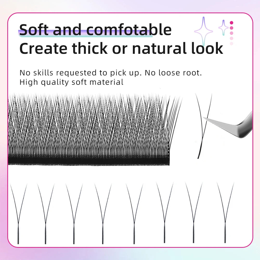 Yelix Y Shaped Lashes Auto Fans 2D Eyelash Extensions Dark Brown Premium Individual False Lashes Professional Lash Extension