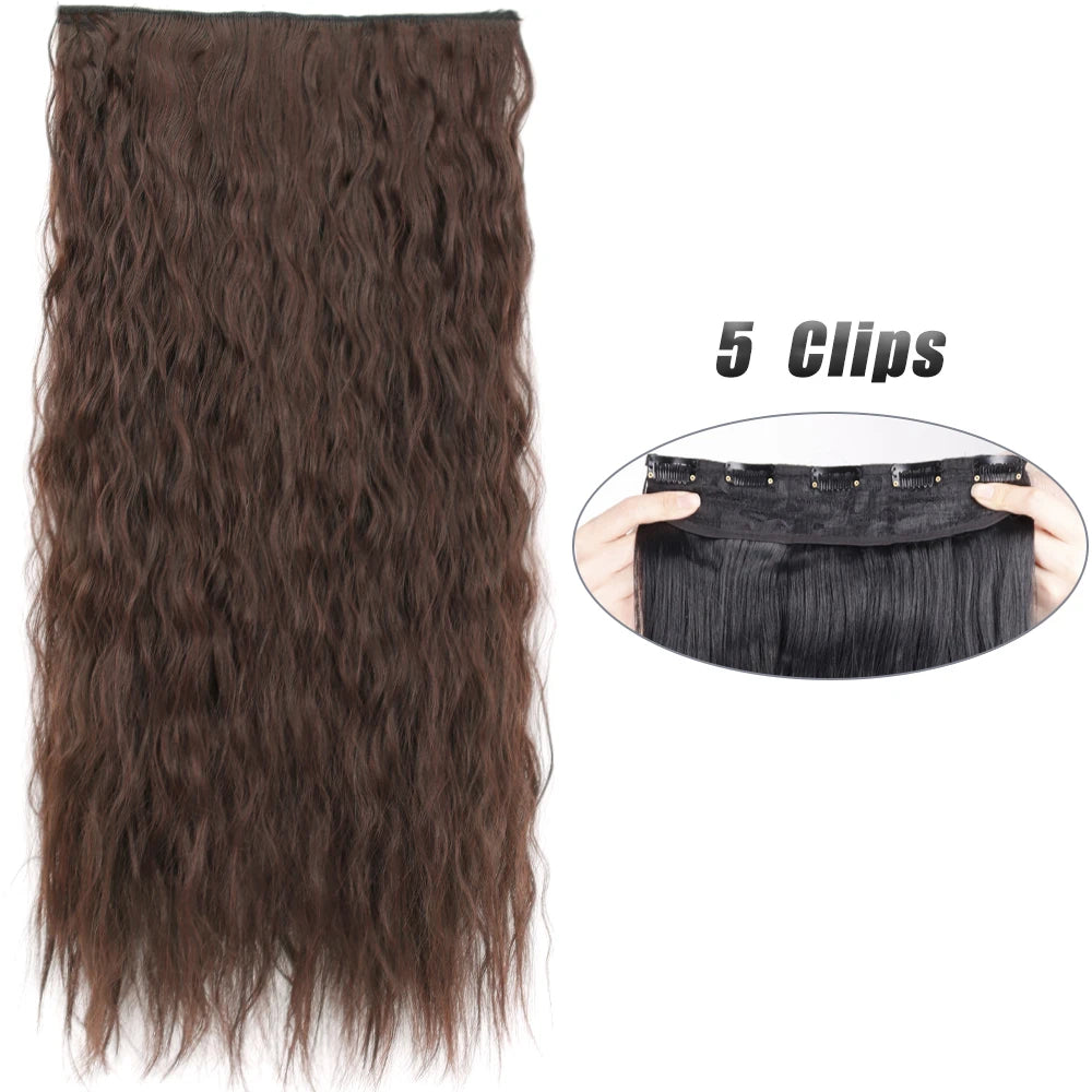 Synthetic 5 Clip In Hair Extensions Long Straight Hairstyle Hairpiece Black Brown Blonde 80CM Natural Fake Hair For Women