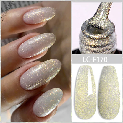 LILYCUTE 7ML Reflective Glitter Gel Nail Polish Bright Sparkling Silver Color Semi-permanent Soak Off Nail Art UV Gel Varnishes