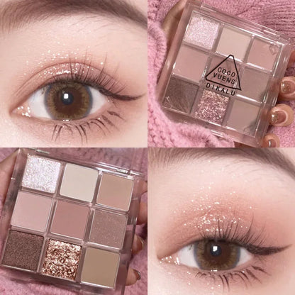 New Nine-color Eyeshadow Palette Rose Pink Color Pearly Matte Glitter Eyeshadow Pallete Shiny Eye Shadow Eye Pigments