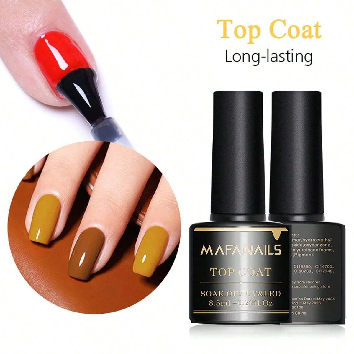 2PCS 8.5ml Base Coat & Top Coat Gel Nail Polish Set - Long Lasting Soak Off LED Nail Lamp Gel Base Top Coat Finish Nail Varnish