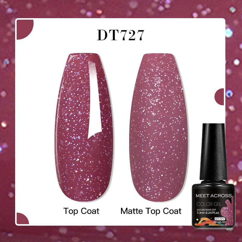 MEET ACROSS 7ml Red Metallic Color Gel Nail Polish Red Gold Silver Semi permanent Soak Off UV Gel Varnish Nail Art For Manicure